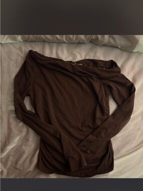 Pink Rose Off-Shoulder Long Sleeve Top - Brown